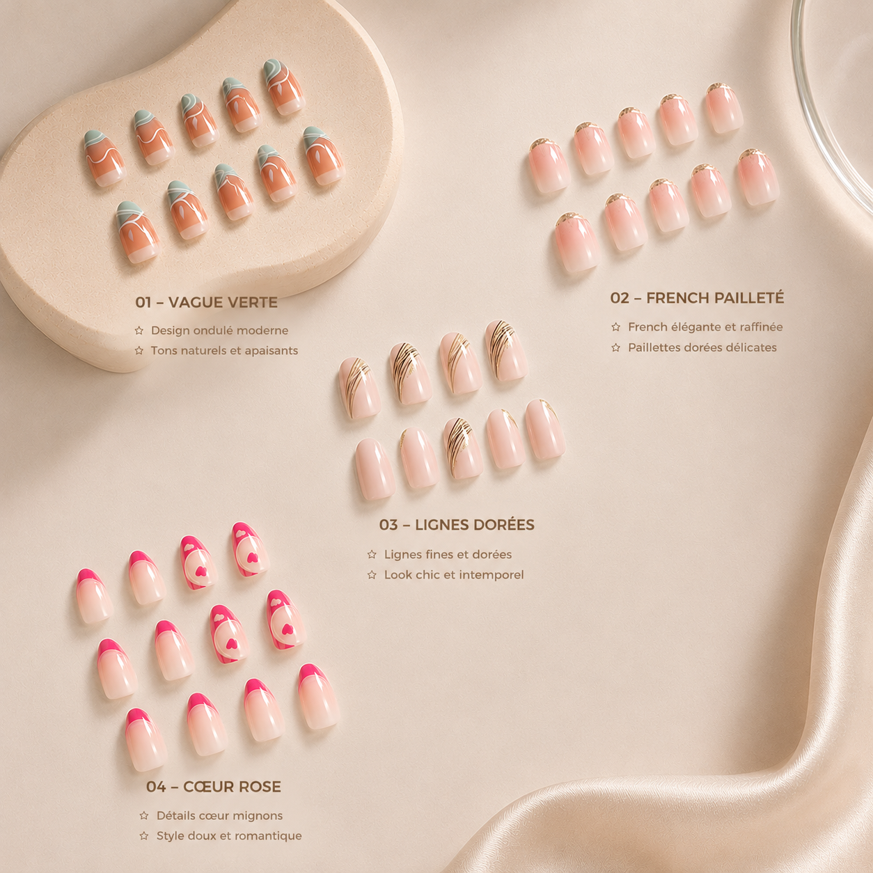 Faux Ongles Press-On Dégradé French – Réutilisables, Pose en 5 Min